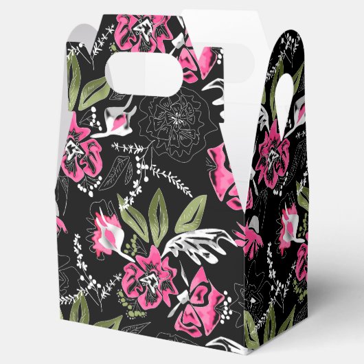 Nahtlose, blumenrosa Blume Blätter Aquarellmatte Geschenkschachtel (Geöffnet)