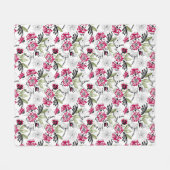 Nahtlose, blumenrosa Blume, grüne Blätter skizzier Fleecedecke (Vorderseite (Horizontal))