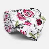 Nahtlose, blumenrosa Blume, grüne Blätter skizzier Krawatte (Gerollt)
