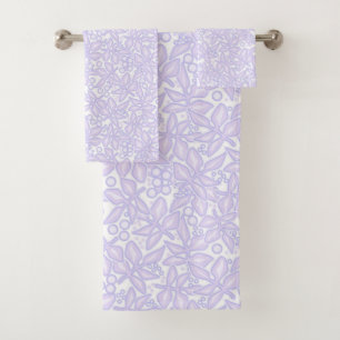 Nahtlose blumenviolette Blume Spitzen Blätter wei Badhandtuch Set