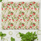 Nahtlose Blüte mit roten Erdbeeren Geschirrtuch (Gefaltet)