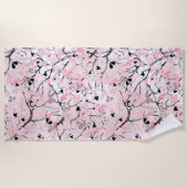 Nahtlose Blütenblumen Blätter Zweige Button Strandtuch (Vorderseite)