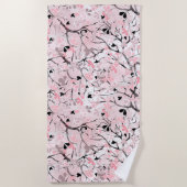 Nahtlose Blütenblumen Blätter Zweige Button Strandtuch (Vorderseite)