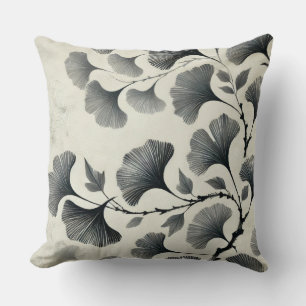 Nahtlose chinesische Tintenzeichnung Ginkgo Leaf M Kissen