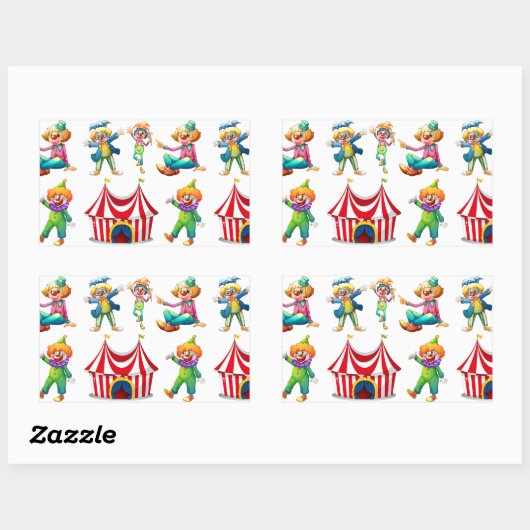 Nahtlose Clowns und Zirkuszelt Rechteckiger Aufkleber (Blatt)