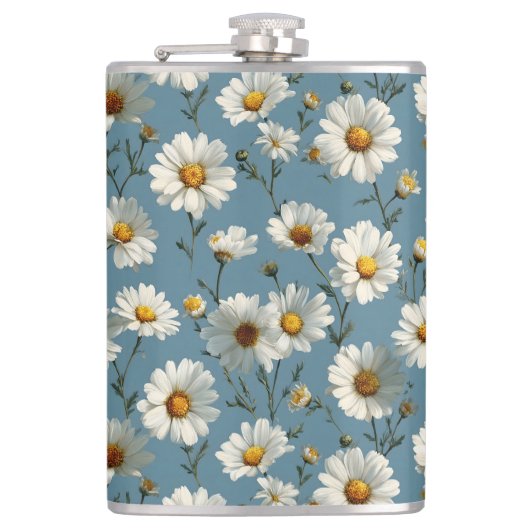 Nahtlose Daisy-Blume-Muster auf blau Flachmann (Vorderseite)
