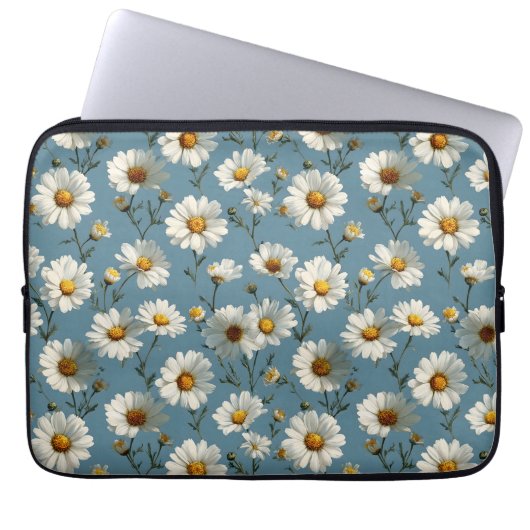Nahtlose Daisy-Blume-Muster auf blau Laptopschutzhülle (Vorderseite)