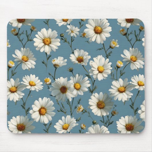 Nahtlose Daisy-Blume-Muster auf blau Mousepad (Vorne)