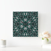 Nahtlose Dekoration in schwarz-grün, graue Dekorat Quadratische Wanduhr (Zuhause)