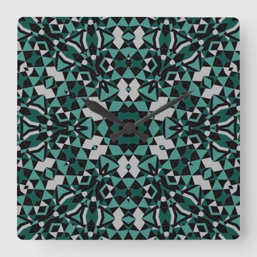 Nahtlose Dekoration in schwarz-grün, graue Dekorat Quadratische Wanduhr (Vorderseite)