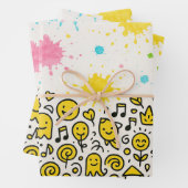 Nahtlose Doodle Art Border in Gelb und Schwarz Tin Geschenkpapier Set (Beispiel)