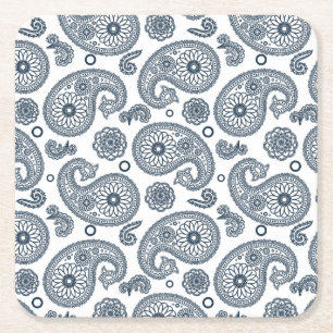 Nahtlose dunkelblaue Paisley-Muster in Weiß Rechteckiger Pappuntersetzer