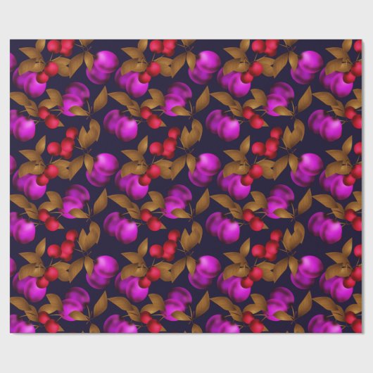 Nahtlose dunkle Pflaumenfrüchte lila Beeren Kirsch Geschenkpapier (Flach)