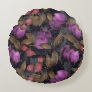Nahtlose dunkle Pflaumenfrüchte lila Beeren Kirsch Rundes Kissen