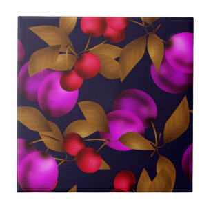 Nahtlose dunkle Pflaumenfrüchte violette Beeren Ki Fliese