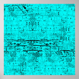 Nahtlose Farbe grunge türkis. Halftone-Elemente Poster