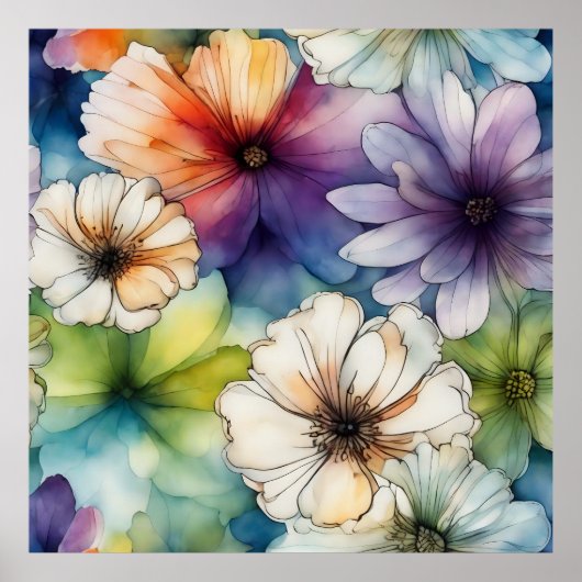 Nahtlose farbenfrohe Blume im Wasser Poster (Vorne)