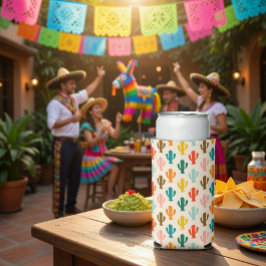 Nahtlose farbenfrohe Kakteen Cooler Selters Dosenkühler