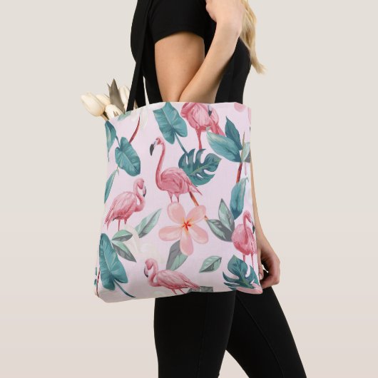 nahtlose Flamingos und tropische Blume Tasche (Von Nahem)