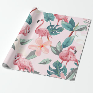 nahtlose Flamingos und tropische Blumen illustrati Geschenkpapier