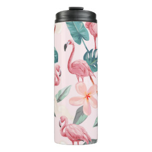 nahtlose Flamingos und tropische Blumen illustrati Thermosbecher
