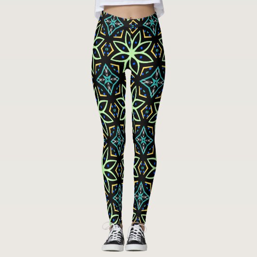 Nahtlose Flora Symmetrisches Muster Leggings (Vorderseite)