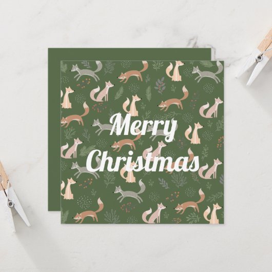 Nahtlose Fox Winter Branches und Blätter Muster Karte (Vorderseite/Rückseite Beispiel)