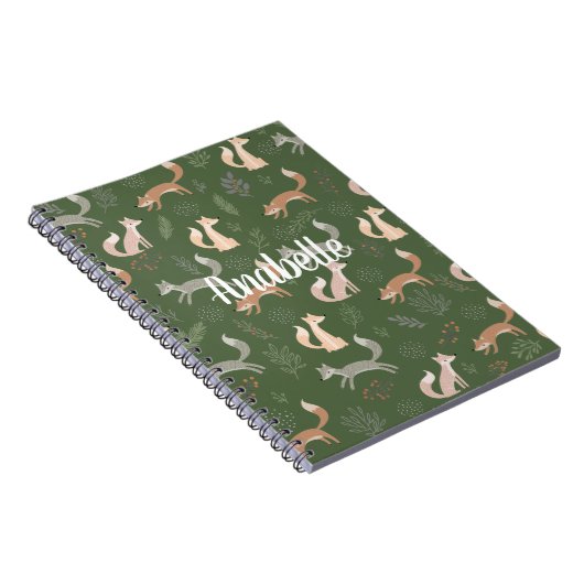 Nahtlose Fox Winter Branches und Blätter Muster Notizblock (Rechte Seite)