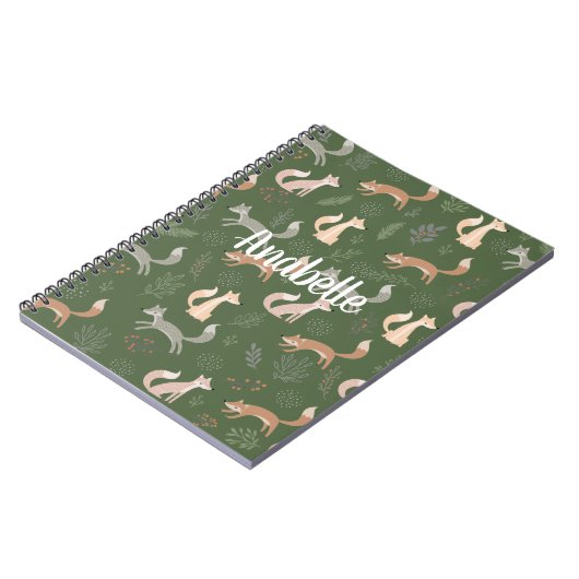 Nahtlose Fox Winter Branches und Blätter Muster Notizblock (Linke Seite)