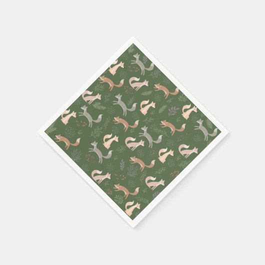 Nahtlose Fox Winter Branches und Blätter Serviette (Ecke)