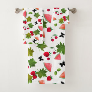 Nahtlose Frischobst Berries Wasserfarbener Cartoon Badhandtuch Set
