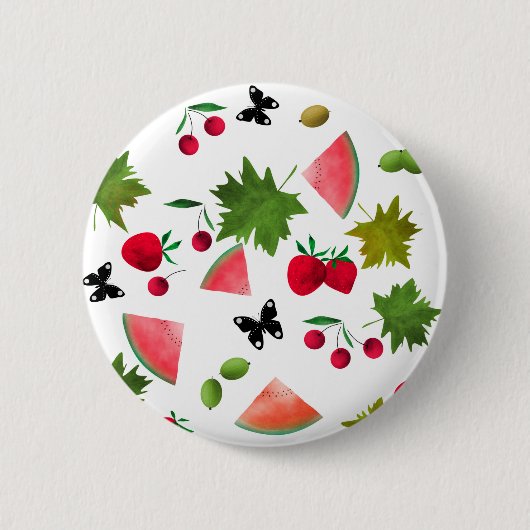 Nahtlose Frischobst Berries Wasserfarbener Cartoon Button (Vorderseite)
