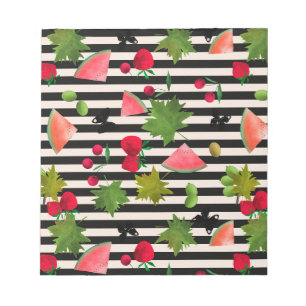 Nahtlose Frischobst Berries Wasserfarbener Cartoon Notizblock