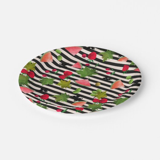 Nahtlose Frischobst Berries Wasserfarbener Cartoon Pappteller (Schrägansicht)