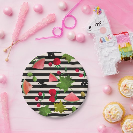 Nahtlose Frischobst Berries Wasserfarbener Cartoon Pappteller (Party)