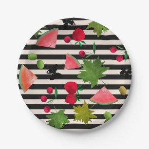 Nahtlose Frischobst Berries Wasserfarbener Cartoon Pappteller