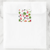 Nahtlose Frischobst Berries Wasserfarbener Cartoon Quadratischer Aufkleber (Tasche)