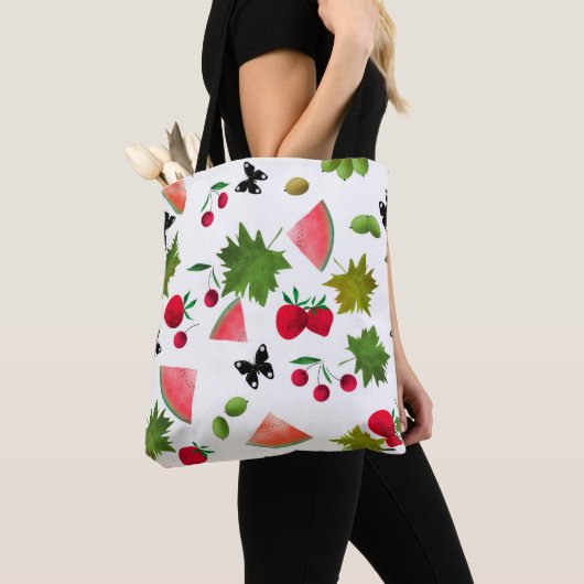 Nahtlose Frischobst Berries Wasserfarbener Cartoon Tasche (Von Nahem)