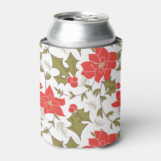 Nahtlose Frohe Weihnachten rote Poinsettia grüne E Dosenkühler (Kanne Vorderseite)