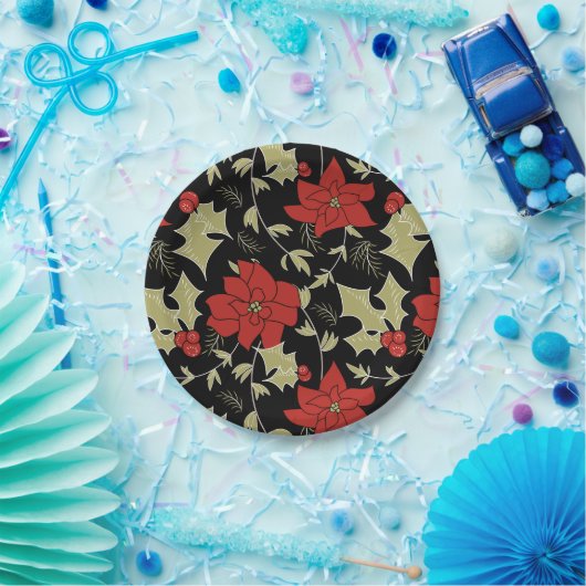 Nahtlose Frohe Weihnachten rote Poinsettia grüne E Pappteller (Party)