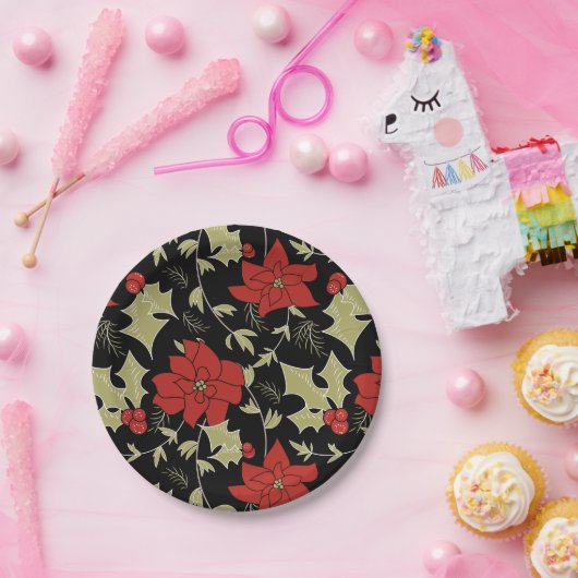 Nahtlose Frohe Weihnachten rote Poinsettia grüne E Pappteller (Party)