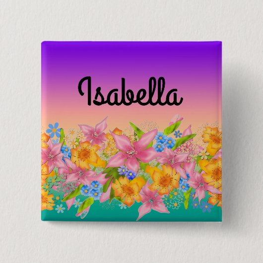 Nahtlose Frühlingsblumen Blume rosa gelb orange Button (Vorderseite)