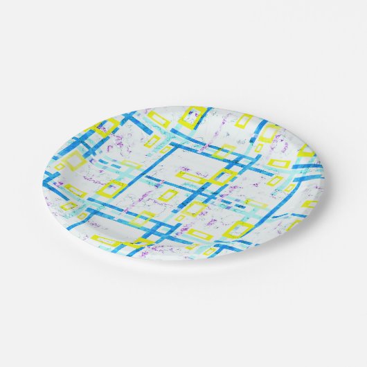 Nahtlose geometrische, helle Farben, rechteckige F Pappteller (Schrägansicht)