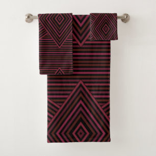 Nahtlose geometrische Rundbus-Linien, rosa braun Badhandtuch Set