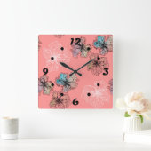 Nahtlose gezeichnete Blume abstrakt modern pa Quadratische Wanduhr (Zuhause)