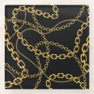 Nahtlose goldene Kette, elegantes Muster. Glasuntersetzer