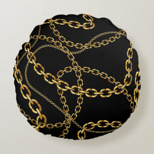 Nahtlose goldene Kette, elegantes Muster. Rundes Kissen