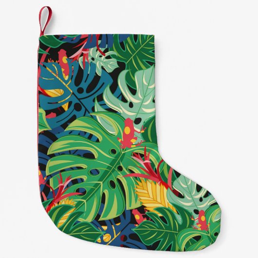 Nahtlose Grafik mit Blätter monstera und Kleiner Weihnachtsstrumpf (Vorderseite)
