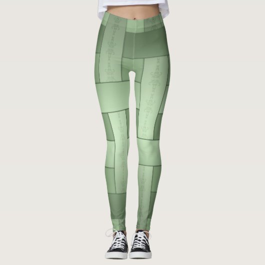 Nahtlose grüne Seide mit gestreiftem Muster, moder Leggings (Vorderseite)