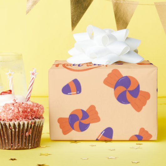 Nahtlose Halloween-Süßigkeiten und Bonbons Geschenkpapier (Geburtstagsparty)